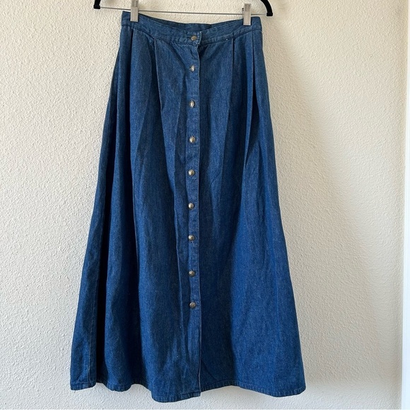 The Eagle’s Eye VTG Women’s Denim Midi Maxi Skirt Sz 6 Blue Front Buttons Modest - Picture 1 of 11